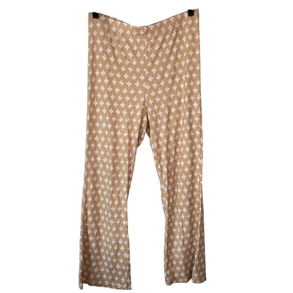 Aerie Tan Ikat Print Ribbed Flare Leggings Size Large Loungewear Streetwear